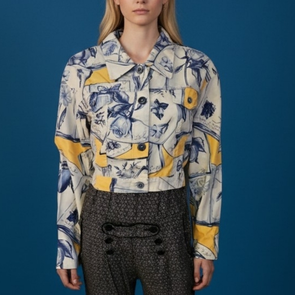 Vtg Tru Supply Butterfly Floral Patchwork Cropped Baddie Festival Jacket